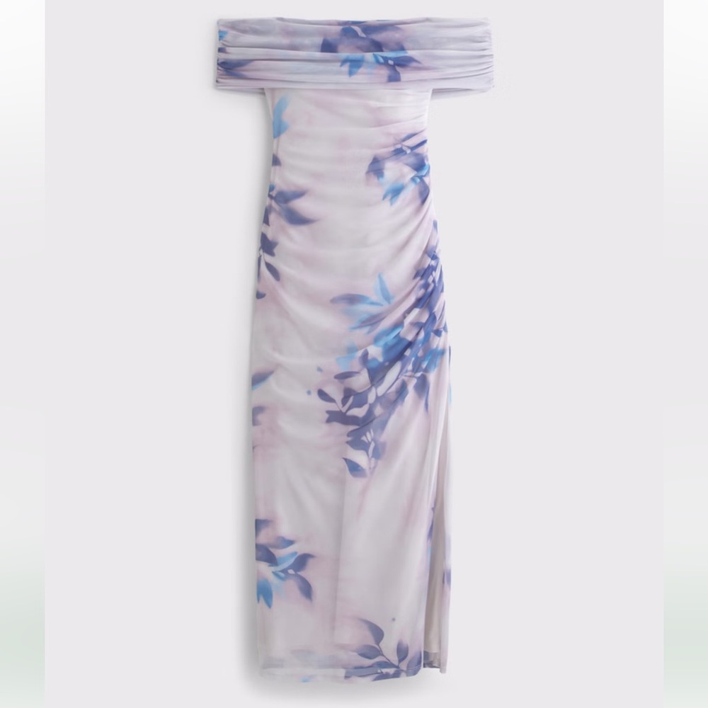 Abercrombie & Fitch Light Purple Floral Print Mesh Draped Maxi Dress - Picture 2 of 6